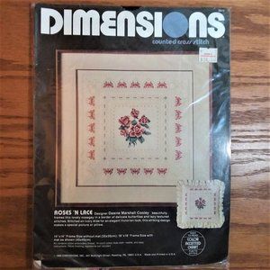 VTG Dimensions Counted Cross Stitch 3610 Roses 'N Lace 1986 New Needlepoint Kit